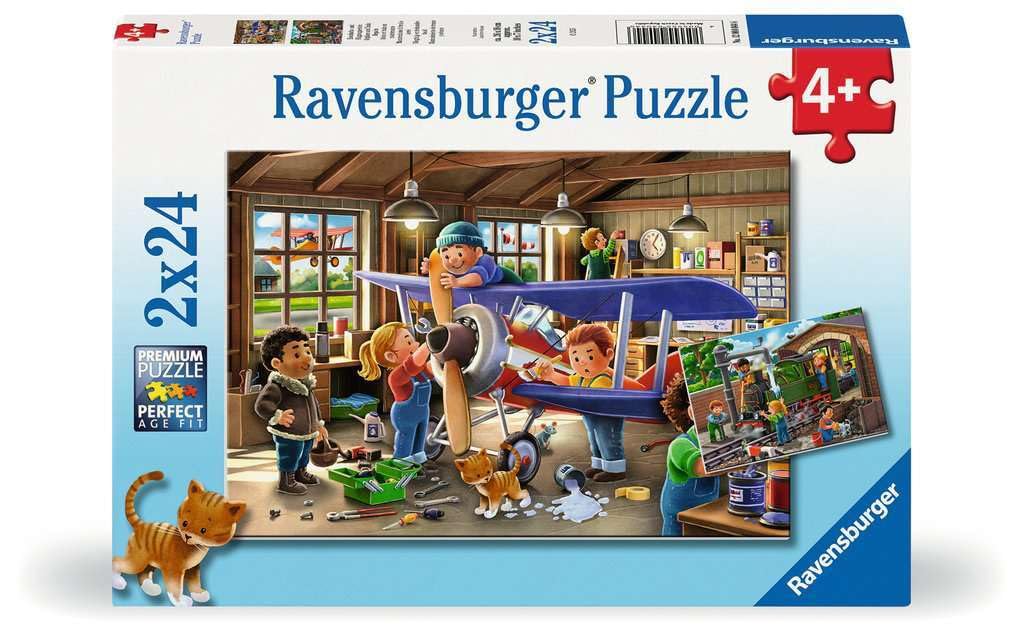 Ravensburger Kinderpuzzle - 12004044 Eisenbahn- und Flugzeugservice - Puzzle für Kinder ab 4 Jahren, mit 2x24 Teilen