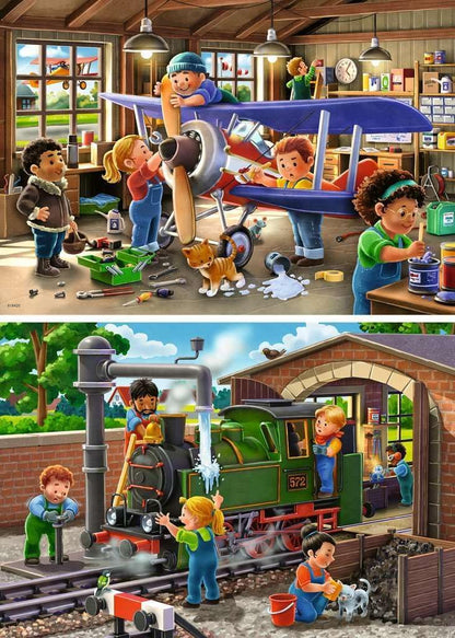 Ravensburger Kinderpuzzle - 12004044 Eisenbahn- und Flugzeugservice - Puzzle für Kinder ab 4 Jahren, mit 2x24 Teilen