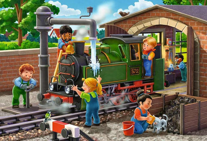 Ravensburger Kinderpuzzle - 12004044 Eisenbahn- und Flugzeugservice - Puzzle für Kinder ab 4 Jahren, mit 2x24 Teilen