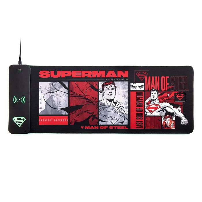 Numskull DC Comics Superman 2025 XL RGB Gaming-Mauspad mit 15W kabellosem Ladegerät | Anpassbare LED, rutschfest, wasserabweisend