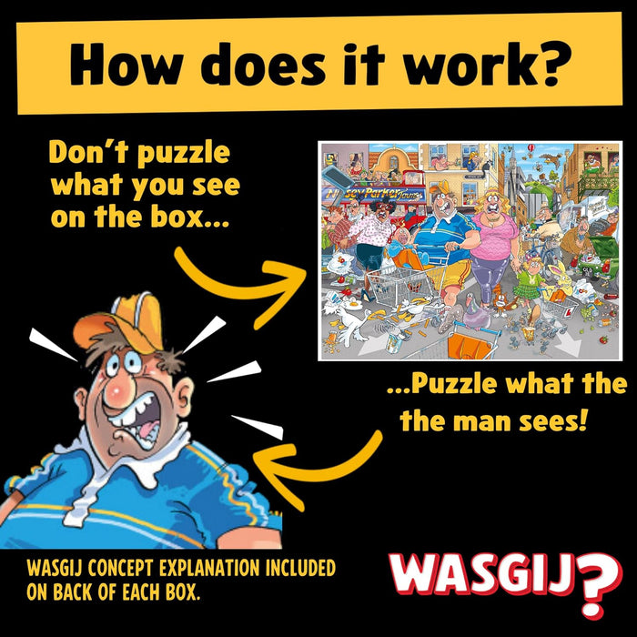 Wasgij Original 46 - Frénésie d'achat dans l'année Centrale ! - Middle Aisle Madness ! - Puzzle Adulte - Puzzle Humoristique - Carton 100% recyclé - 1000 pièces