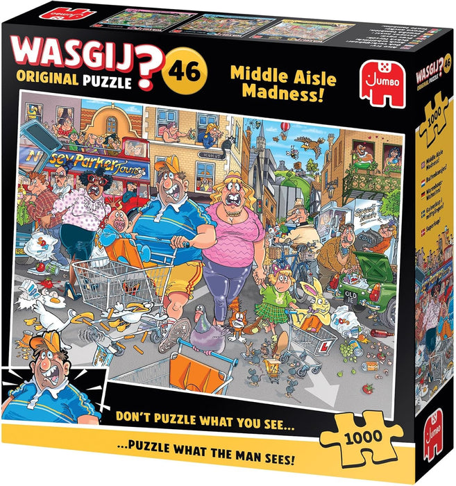 Wasgij Original 46 - Frénésie d'achat dans l'année Centrale ! - Middle Aisle Madness ! - Puzzle Adulte - Puzzle Humoristique - Carton 100% recyclé - 1000 pièces