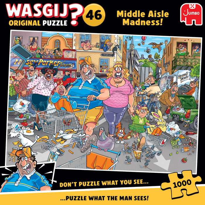 Wasgij Original 46 - Frénésie d'achat dans l'année Centrale ! - Middle Aisle Madness ! - Puzzle Adulte - Puzzle Humoristique - Carton 100% recyclé - 1000 pièces
