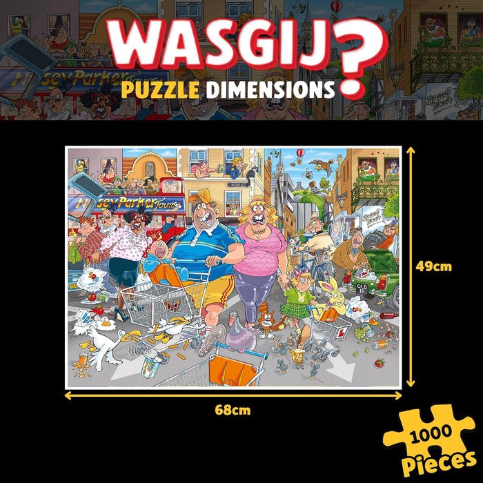 Wasgij Original 46 - Frénésie d'achat dans l'année Centrale ! - Middle Aisle Madness ! - Puzzle Adulte - Puzzle Humoristique - Carton 100% recyclé - 1000 pièces