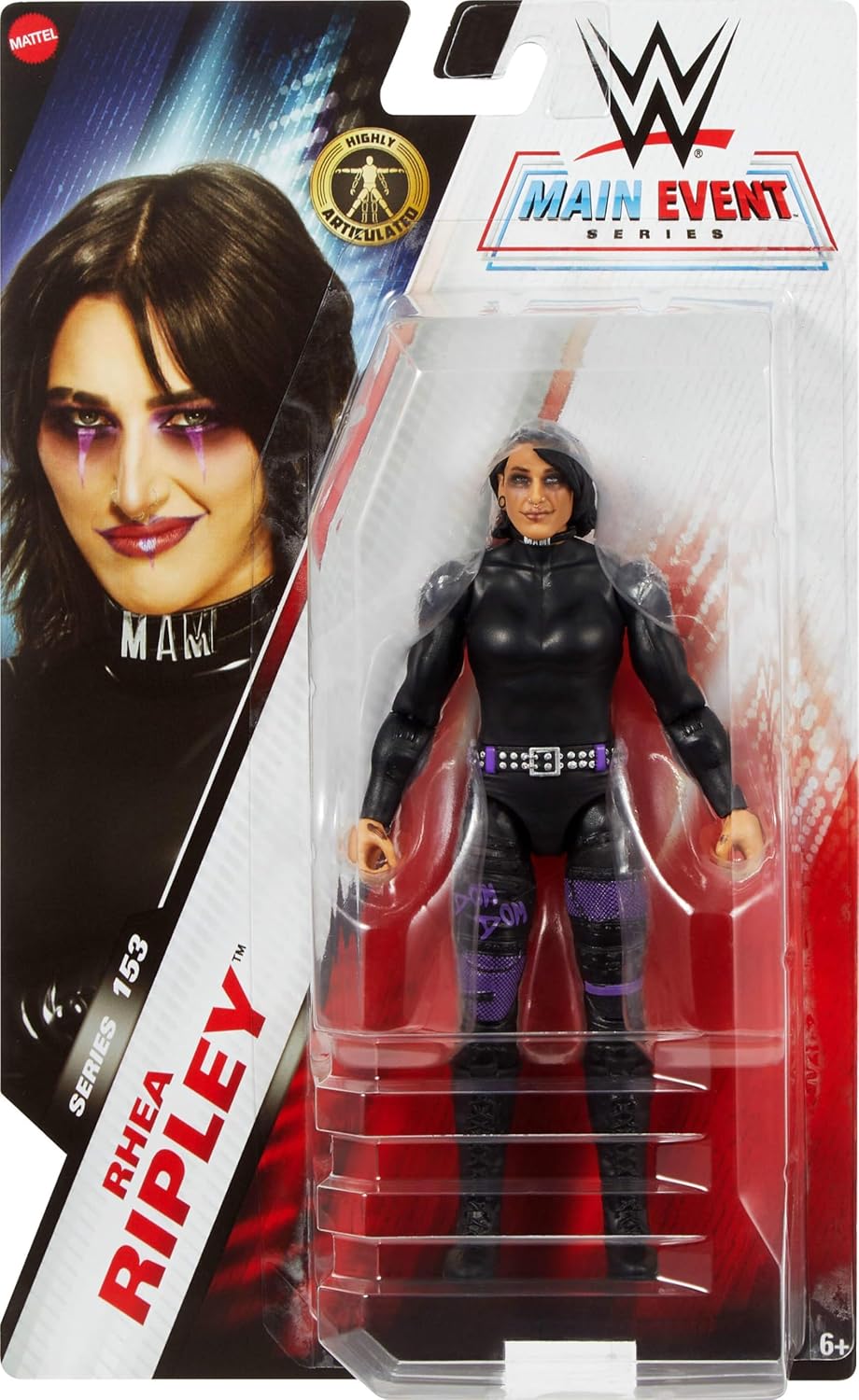 Mattel WWE Rhea Ripley Action Figure, Main Event Series #153 6-inch Collectible with 10 Articulation Points & Life-Like Look, JCV39