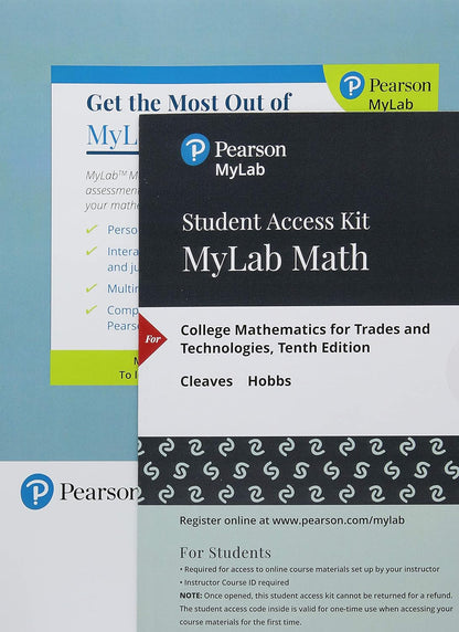 College Mathematics for Trades and Technologies Books a la Carte Edition Plus Mylabmath -- 24 Month Title-Specific Access Card Package