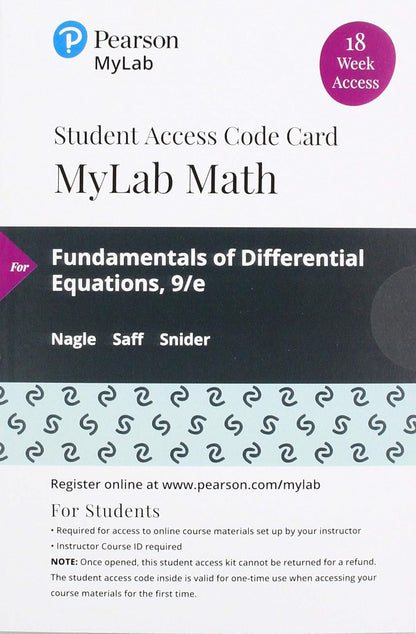 Fundamentals of Differential Equations Loose-Leaf Edition Plus Mylab Math with Pearson Etext - 18-Week Access Card Package