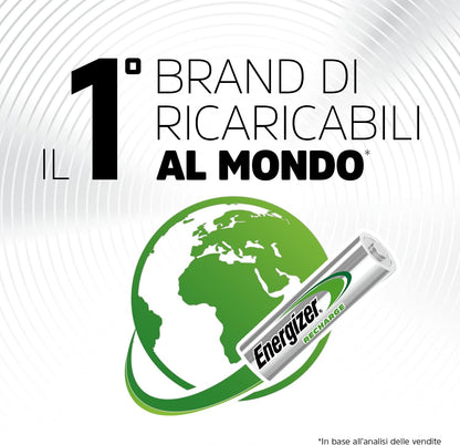 Energizer Recharge Power Plus - Batterie D (pacco da 2) - Pile Ricaricabili 2500 mAh NiMH - pronte all'uso - per torce elettriche e giocattoli - 100% imballaggio riciclabile privo di plastica