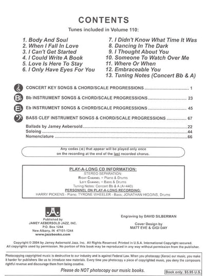 Volume 110: When I Fall In Love- Romantic Ballads: Jazz Play-Along Vol.110 (Jamey Aebersold Play-A-Long Series)