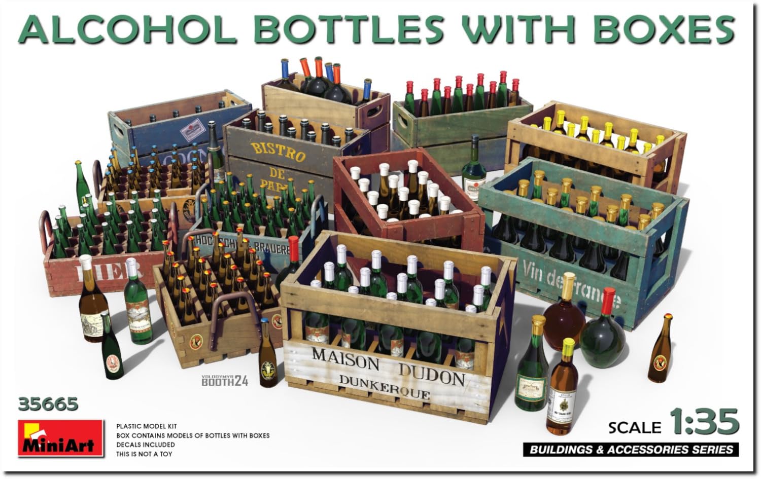 Mini Art 35665 1:35 Box & Flessenset - getrouwe replica, modelbouw, plastic bouwpakket, knutselen, hobby, lijmen, modelbouwset, monteren