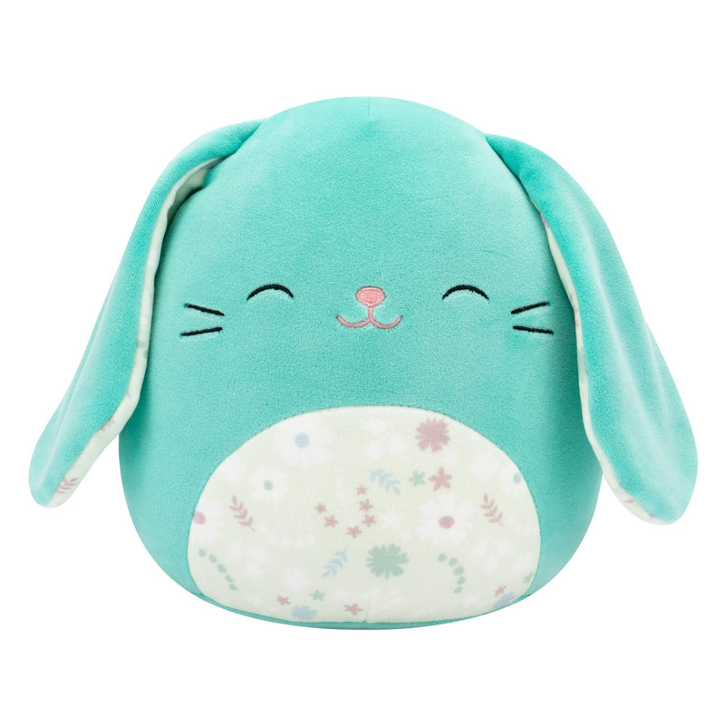 Squishmallows Original 7.5-Inch Regan the Turquoise Bunny with Closed Eyes and Floral Belly - Official Squishmallows Plush - Soft Easter Plush