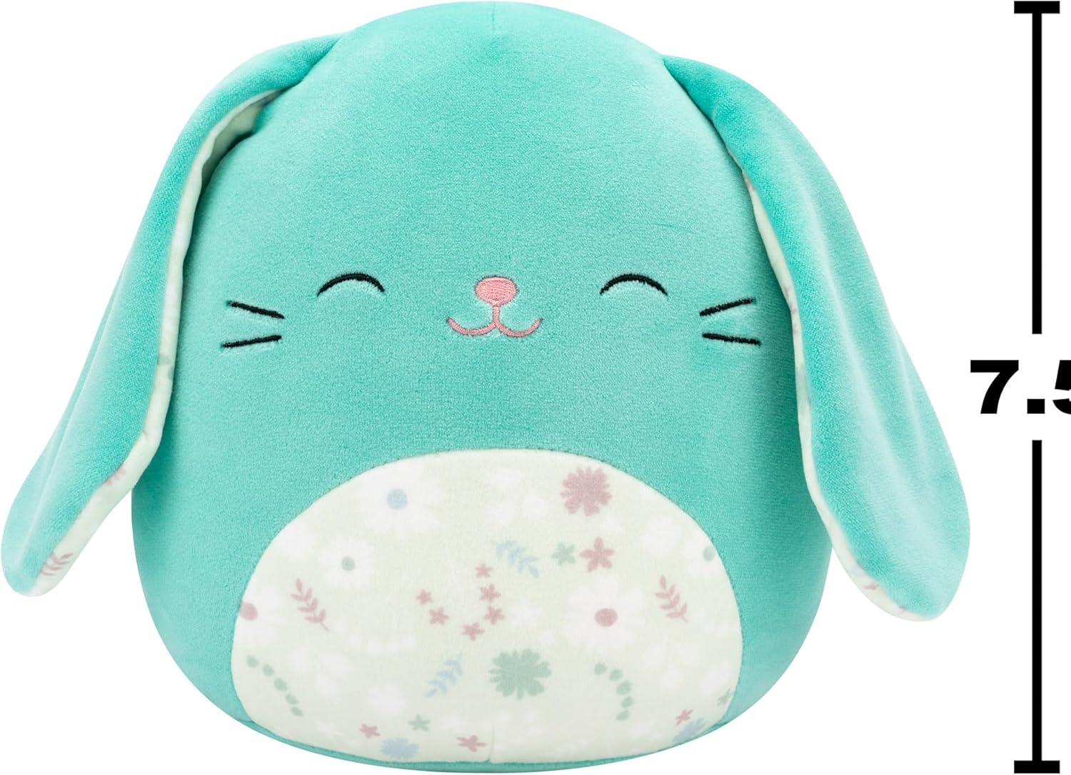 Squishmallows Original 7.5-Inch Regan the Turquoise Bunny with Closed Eyes and Floral Belly - Official Squishmallows Plush - Soft Easter Plush