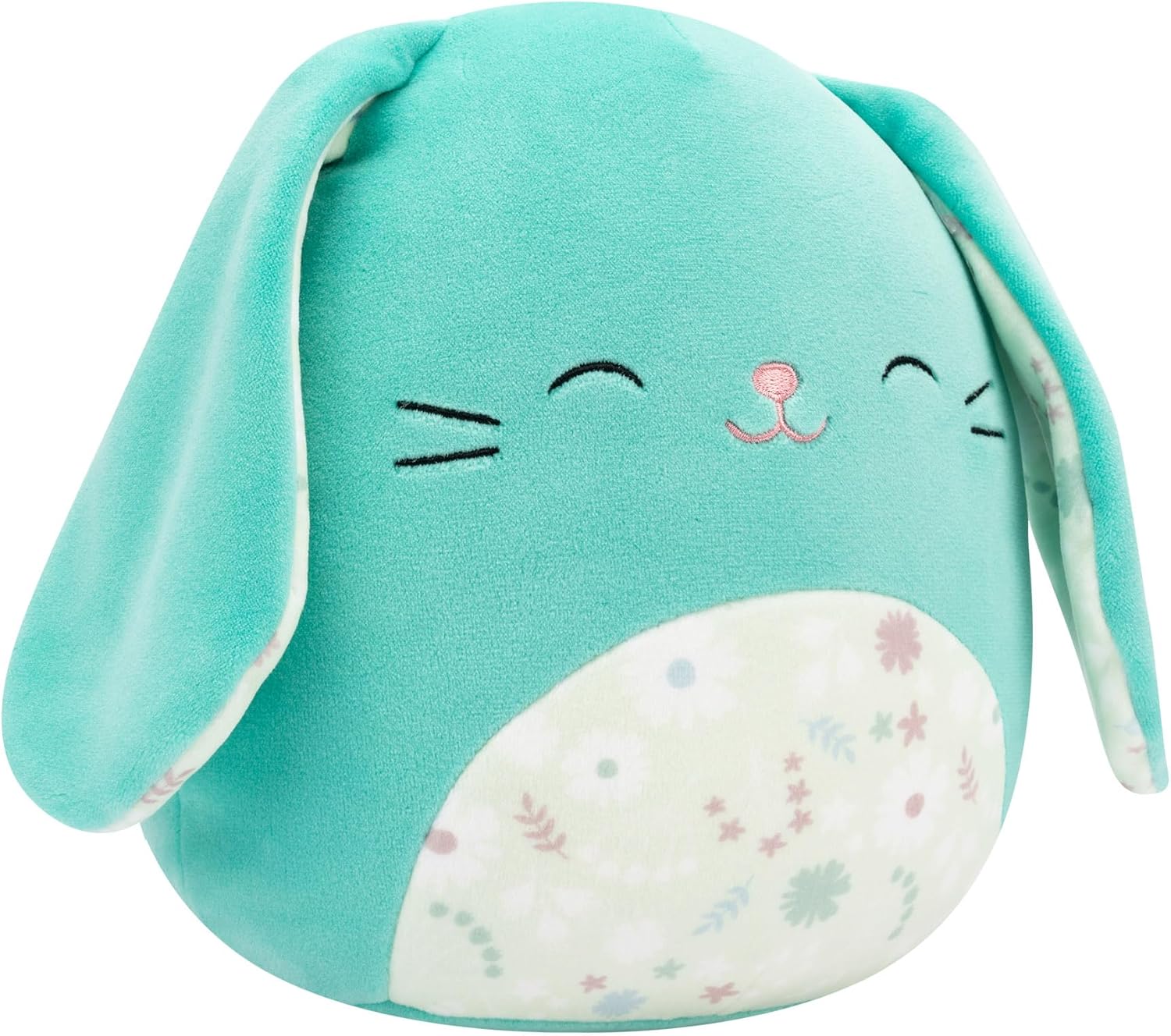 Squishmallows Original 7.5-Inch Regan the Turquoise Bunny with Closed Eyes and Floral Belly - Official Squishmallows Plush - Soft Easter Plush