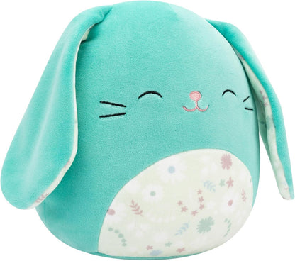 Squishmallows Original 7.5-Inch Regan the Turquoise Bunny with Closed Eyes and Floral Belly - Official Squishmallows Plush - Soft Easter Plush