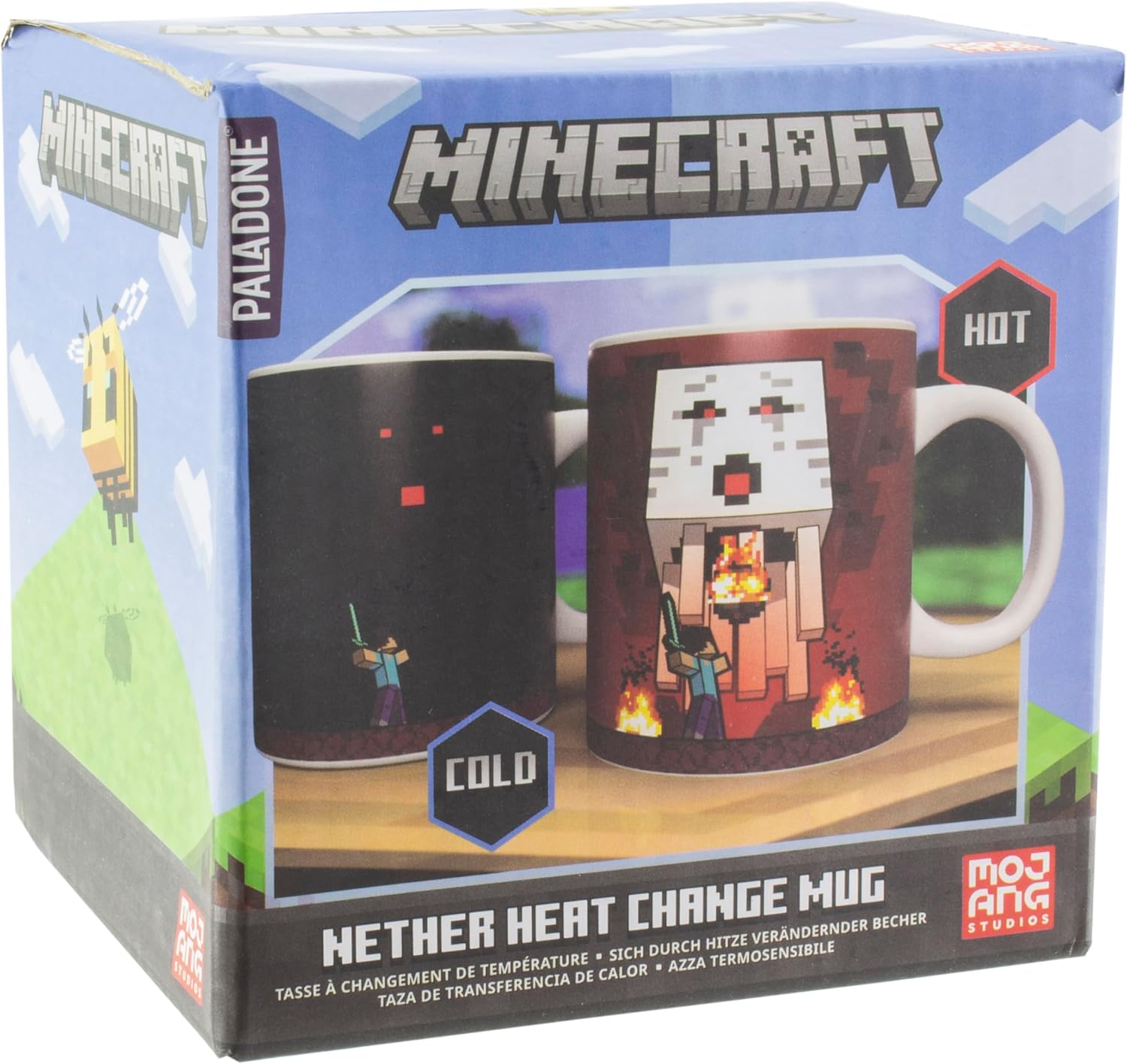 Paladone Minecraft Nether and Steve Heat Change Mug, Officially Licensed Ceramic Coffee Cup Transforms with Hot Drinks, Gaming Gift, Pop Culture Merchandise, 300 ml (10 fl oz
