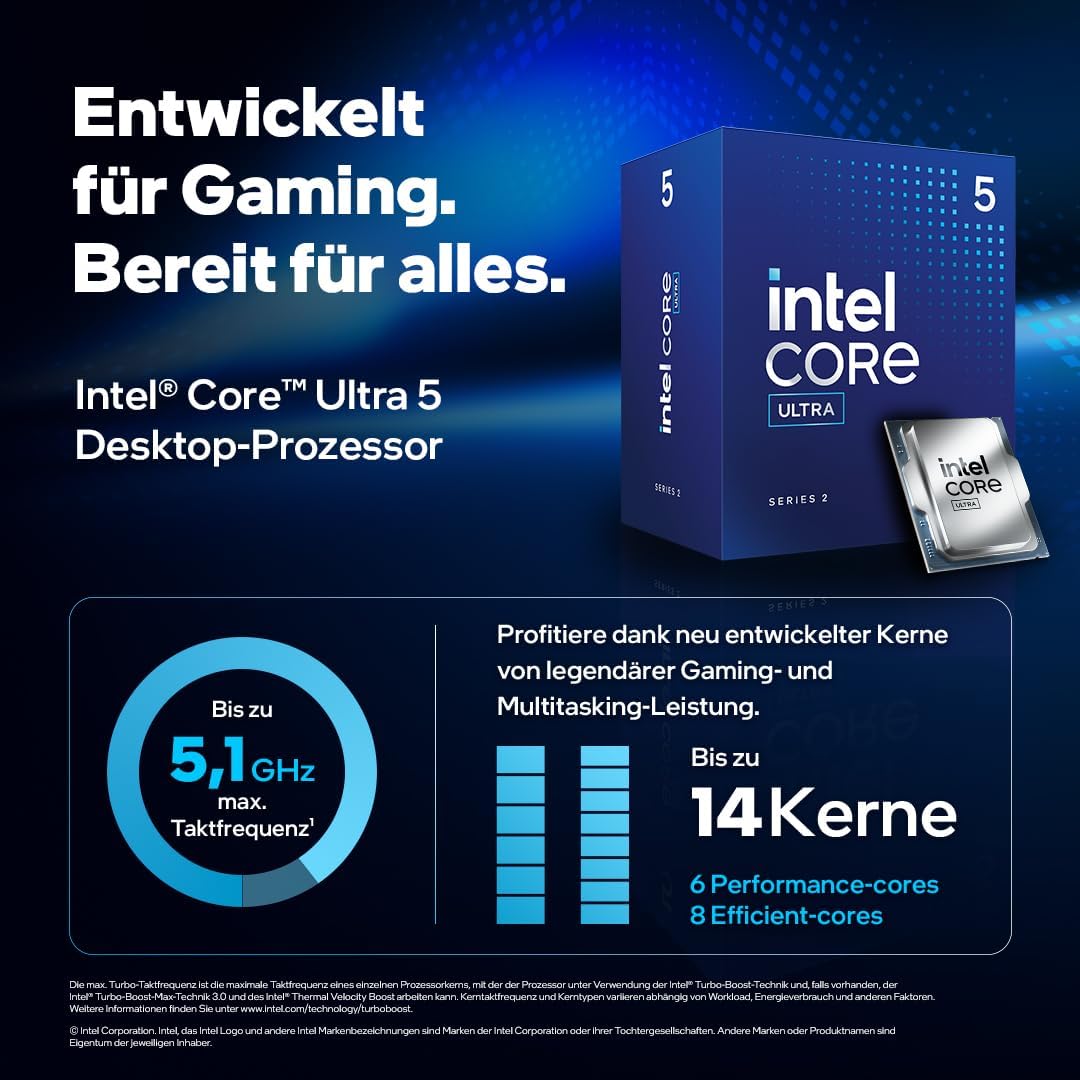 Intel® Core™ Ultra 5 Desktop Processor 235, 14 cores (6 P-cores + 8 E-cores) up to 5.0 GHz