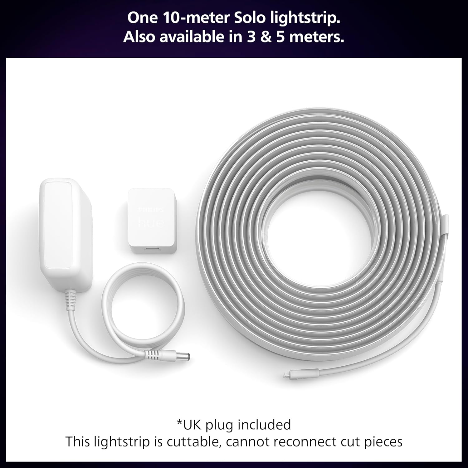 Philips Hue Indoor 10-Meter Smart LED Solo lightstrip (Non Extendable) - 1 Pack - Control with Hue App - Works with Alexa, Google Assistant and Apple HomeKit, Plug Type G