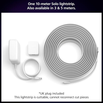Philips Hue Indoor 10-Meter Smart LED Solo lightstrip (Non Extendable) - 1 Pack - Control with Hue App - Works with Alexa, Google Assistant and Apple HomeKit, Plug Type G