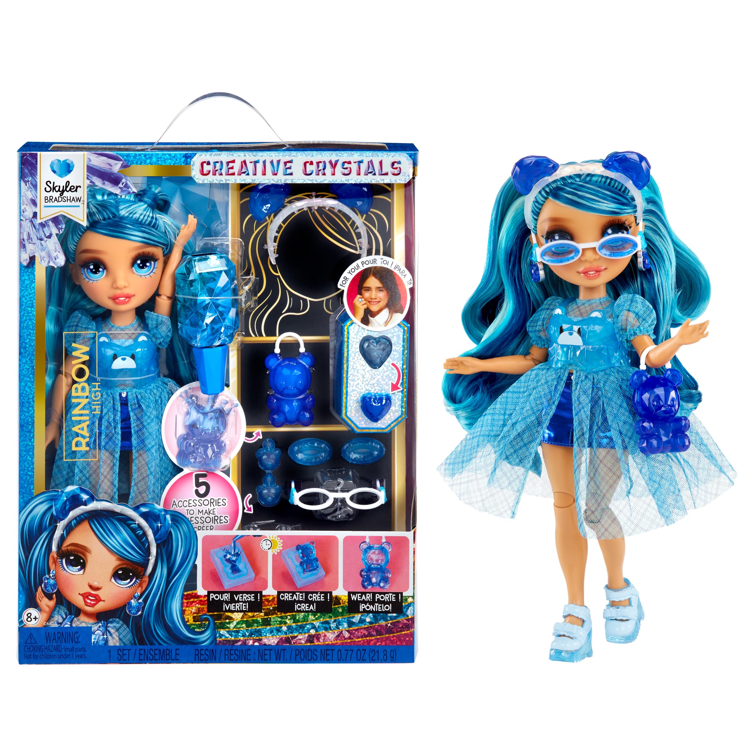 Rainbow High Creative Crystals Skyler - Blue 28 cm Fashion Doll with Crystal Accessory Make It Kit, Ring for You, DIY, Crafts, Resin Play, Ideal Present for Kids Age 8+, NOT EDIBLE