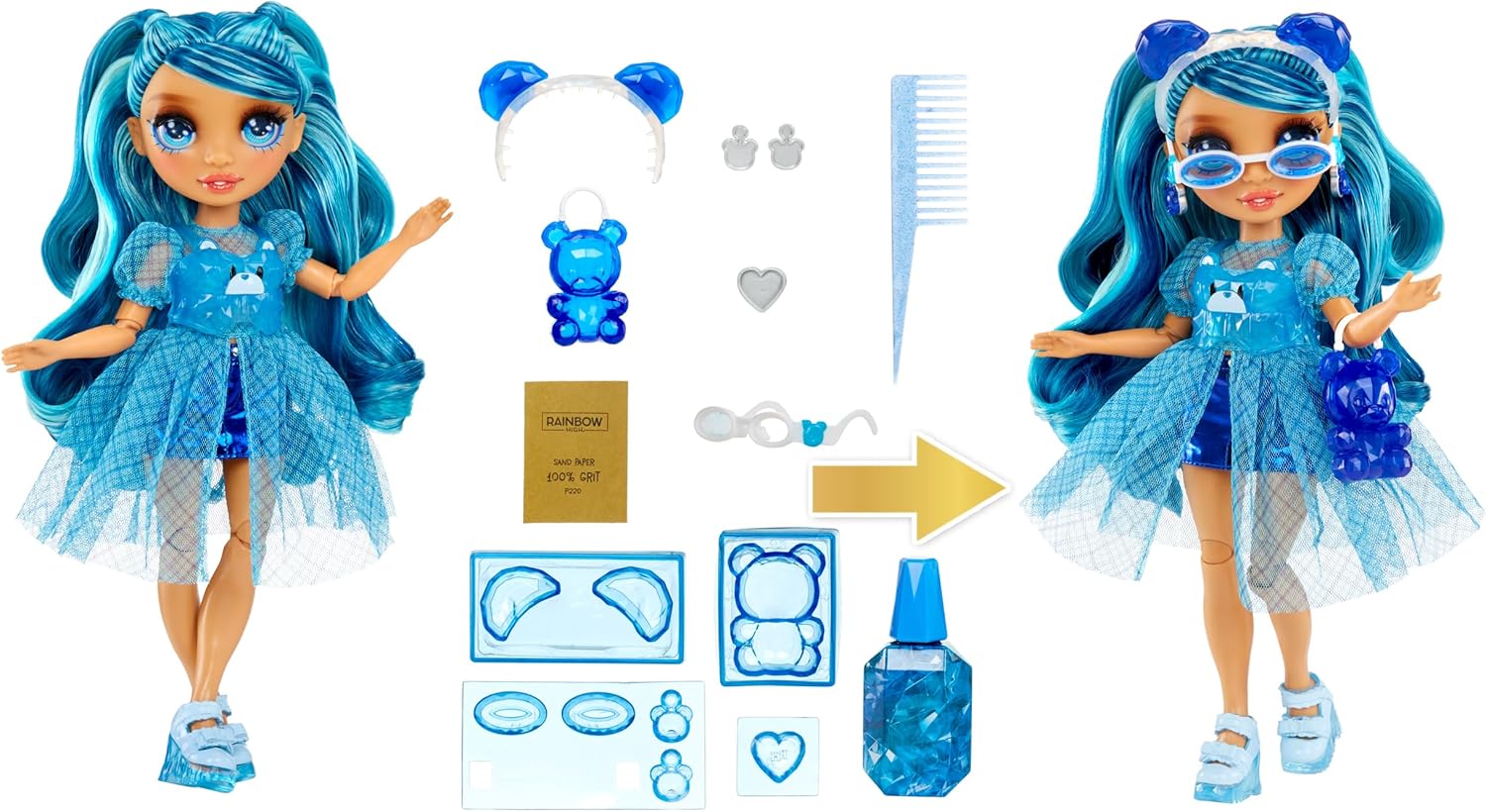 Rainbow High Creative Crystals Skyler - Blue 28 cm Fashion Doll with Crystal Accessory Make It Kit, Ring for You, DIY, Crafts, Resin Play, Ideal Present for Kids Age 8+, NOT EDIBLE