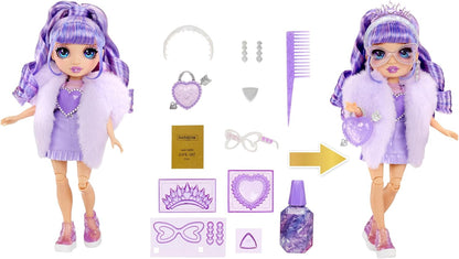 Rainbow High Creative Crystals Violet - Purple 28 cm Fashion Doll with Crystal Accessory Make It Kit, Ring for You, DIY, Crafts, Resin Play, Ideal Present for Kids Ages 8+, NOT EDIBLE