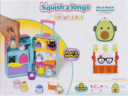 Squish-a-longs Juego de equipaje On-The-Go - (2) Mini-Squish de 1 pulgada, 3 niveles de juego, 3 accesorios y 2 piezas de juego - Colecciona, intercambia y juega - A partir de 6 años