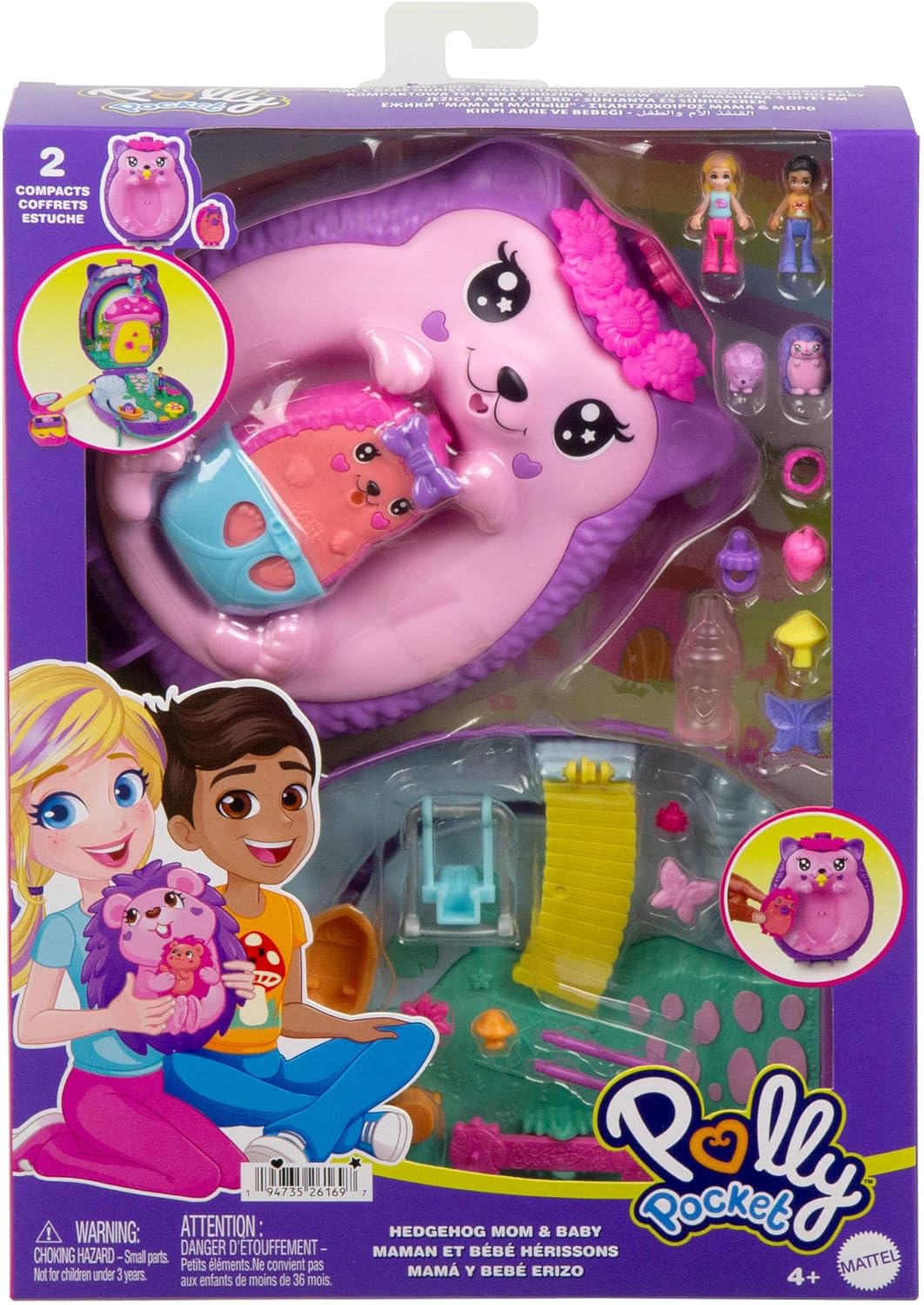 Mattel Polly Pocket: Tiny Worlds Big Surprises! - Hedgehog Mom & Baby Playset (Jbj91)