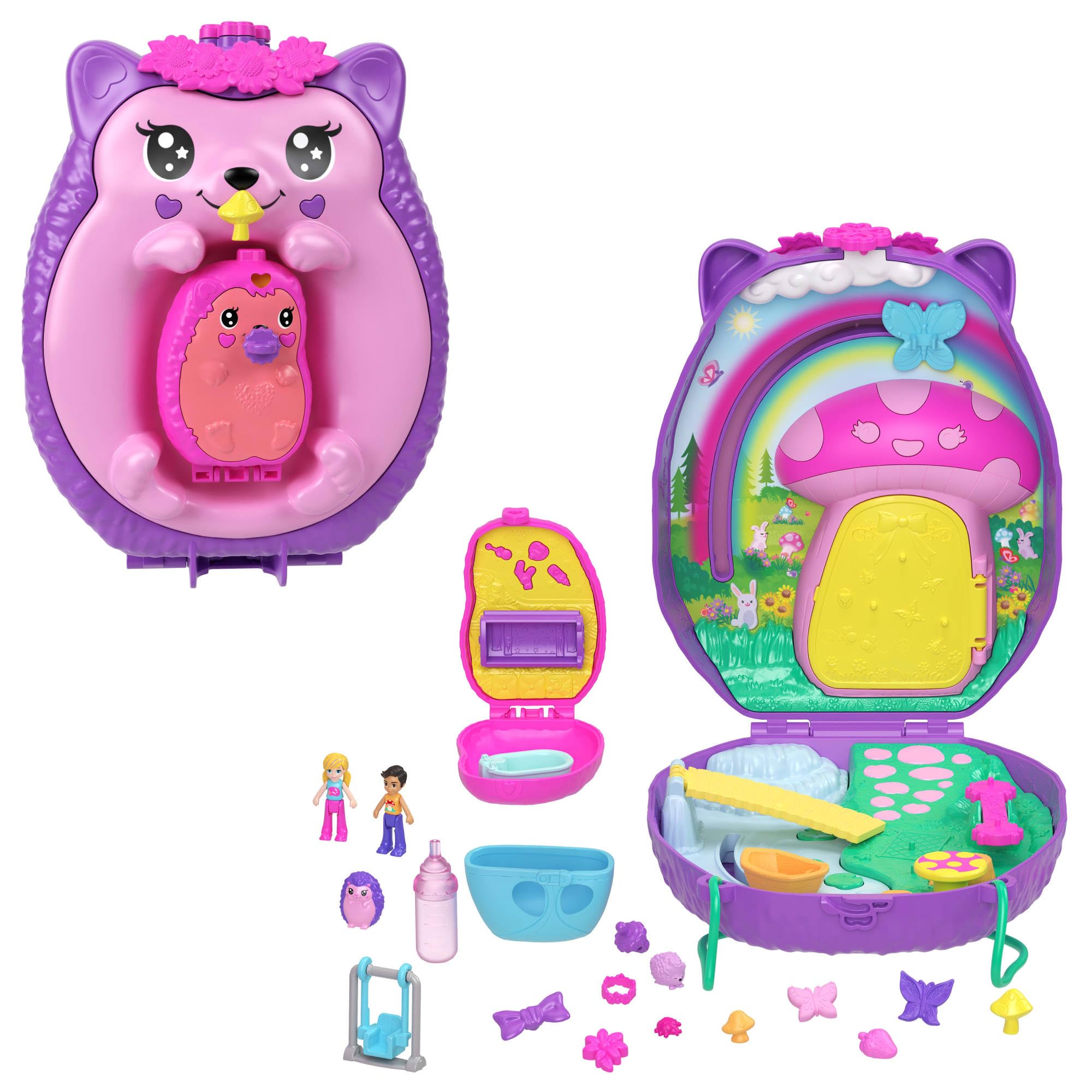 Mattel Polly Pocket: Tiny Worlds Big Surprises! - Hedgehog Mom & Baby Playset (Jbj91)