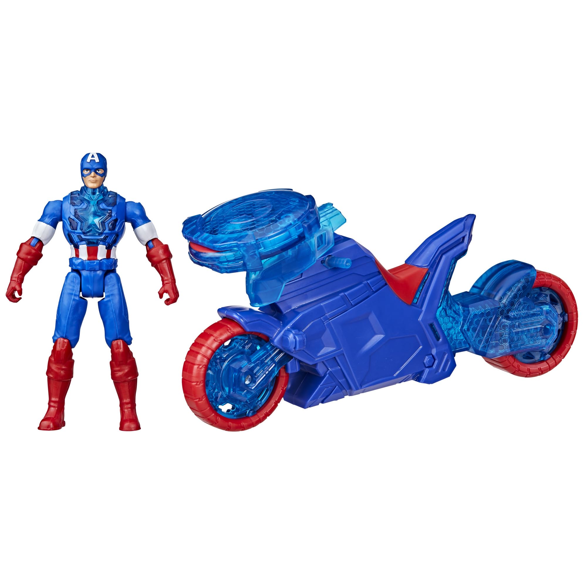 Marvel Avengers Epic World of Action Captain America Shield-Shot Cycle, Figure & Toy Motorcycle, Blue