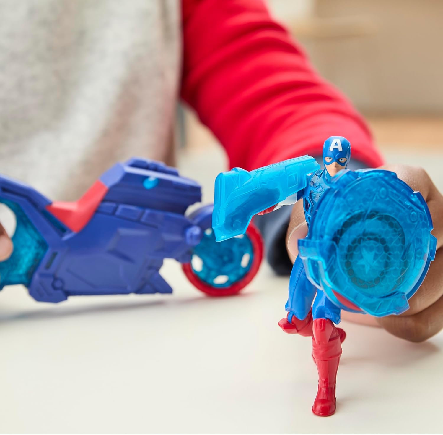 Marvel Avengers Epic World of Action Captain America Shield-Shot Cycle, Figure & Toy Motorcycle, Blue