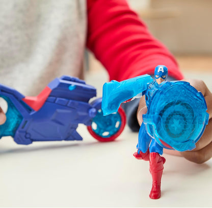Marvel Avengers Epic World of Action Captain America Shield-Shot Cycle, Figure & Toy Motorcycle, Blue