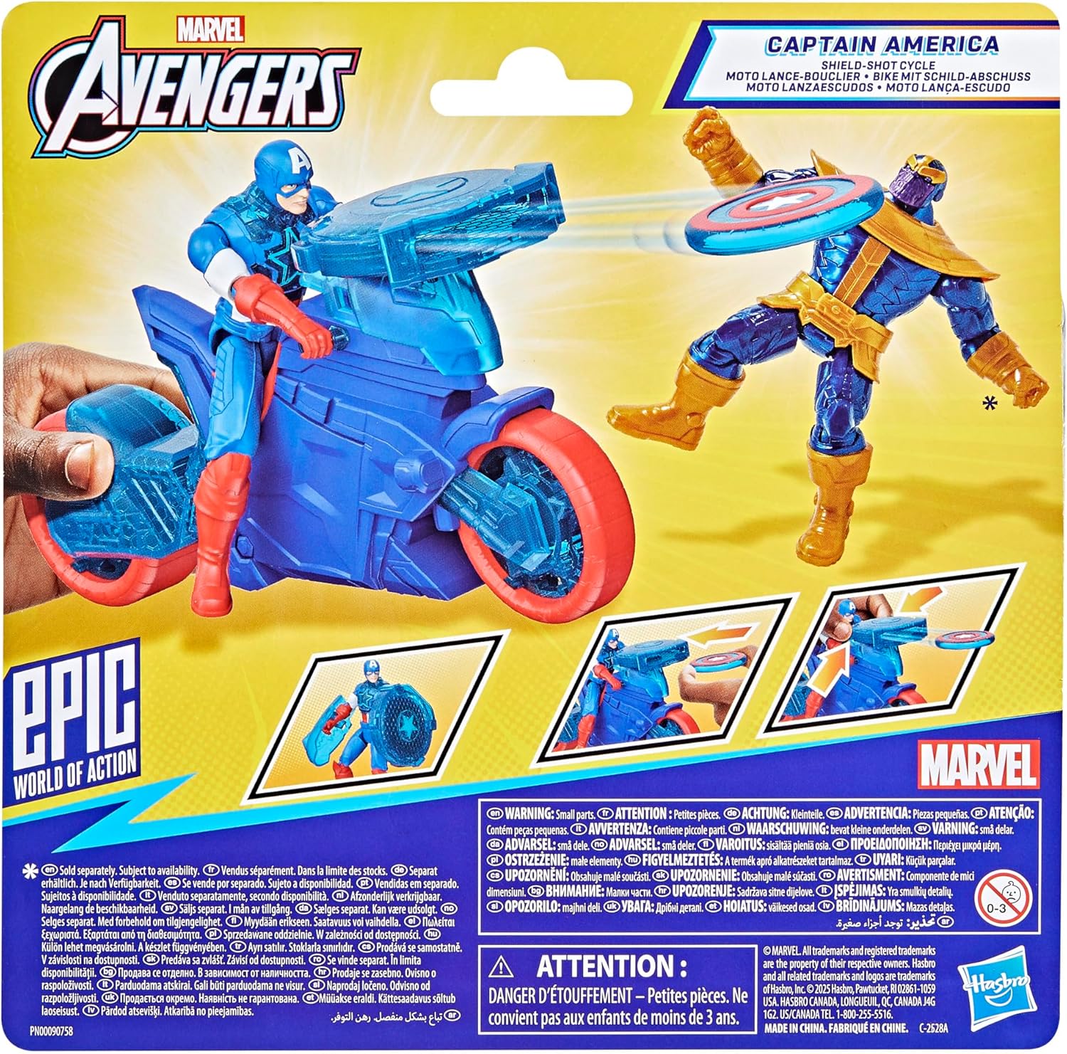 Marvel Avengers Epic World of Action Captain America Shield-Shot Cycle, Figure & Toy Motorcycle, Blue