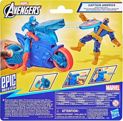 Marvel Avengers Epic World of Action Captain America Shield-Shot Cycle, Figure & Toy Motorcycle, Blue