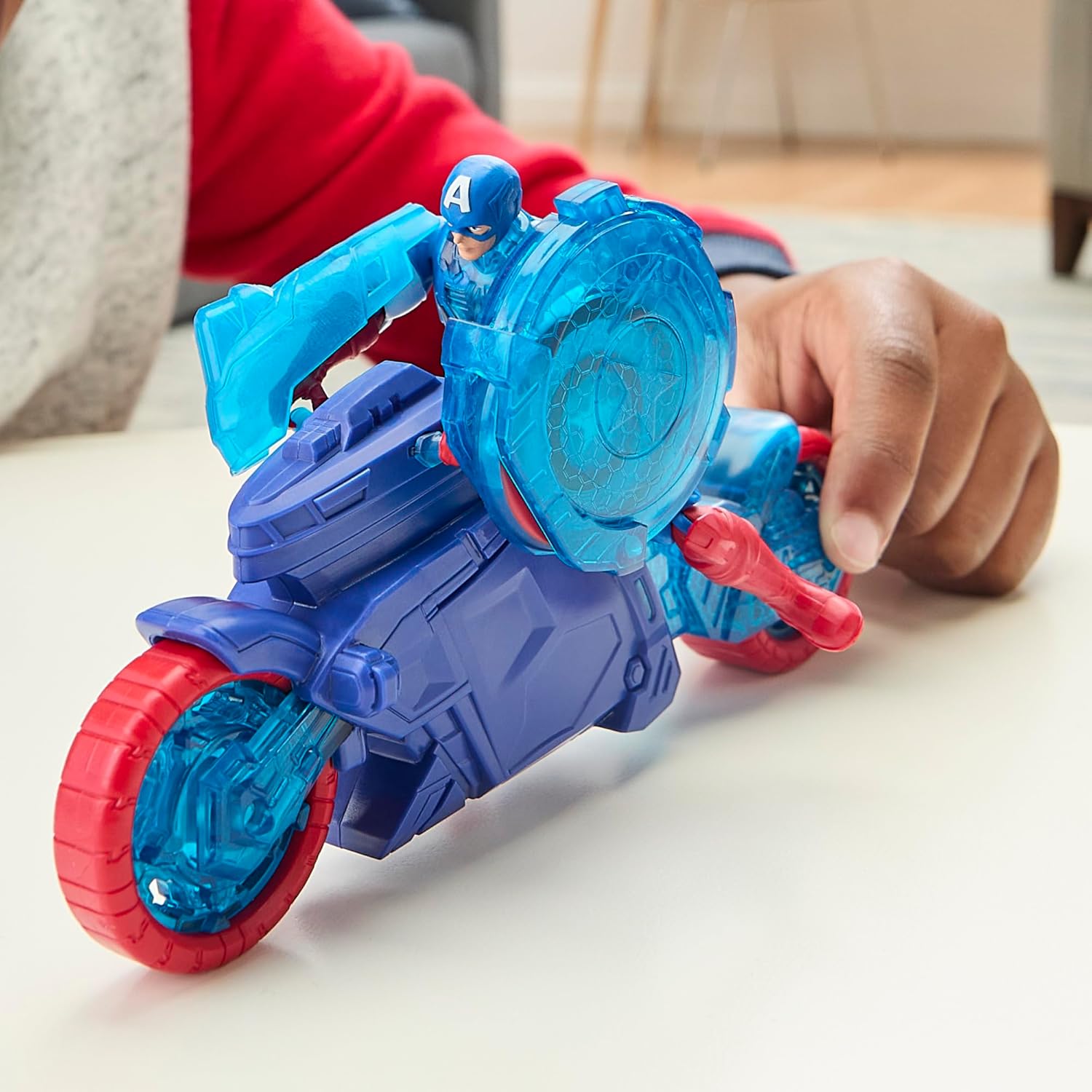 Marvel Avengers Epic World of Action Captain America Shield-Shot Cycle, Figure & Toy Motorcycle, Blue