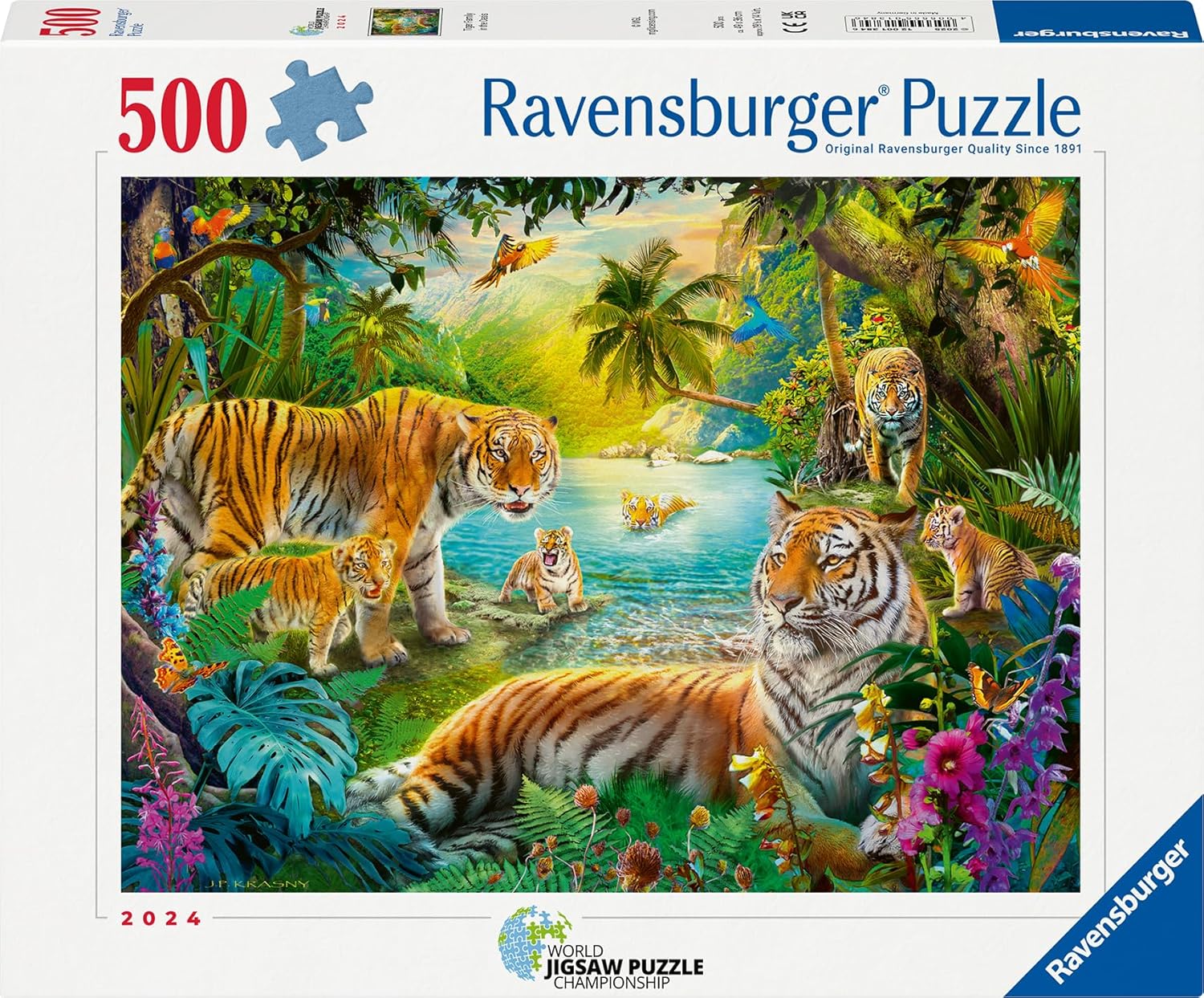 Ravensburger Puzzle 12001384 - Tiger Family in The Oasis - 500 Teile Puzzle für Erwachsene und Kinder ab 12 Jahren