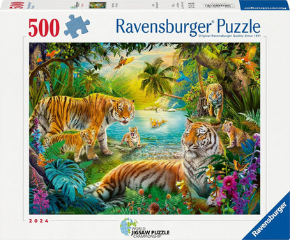 Ravensburger Puzzle 12001384 - Tiger Family in The Oasis - 500 Teile Puzzle für Erwachsene und Kinder ab 12 Jahren