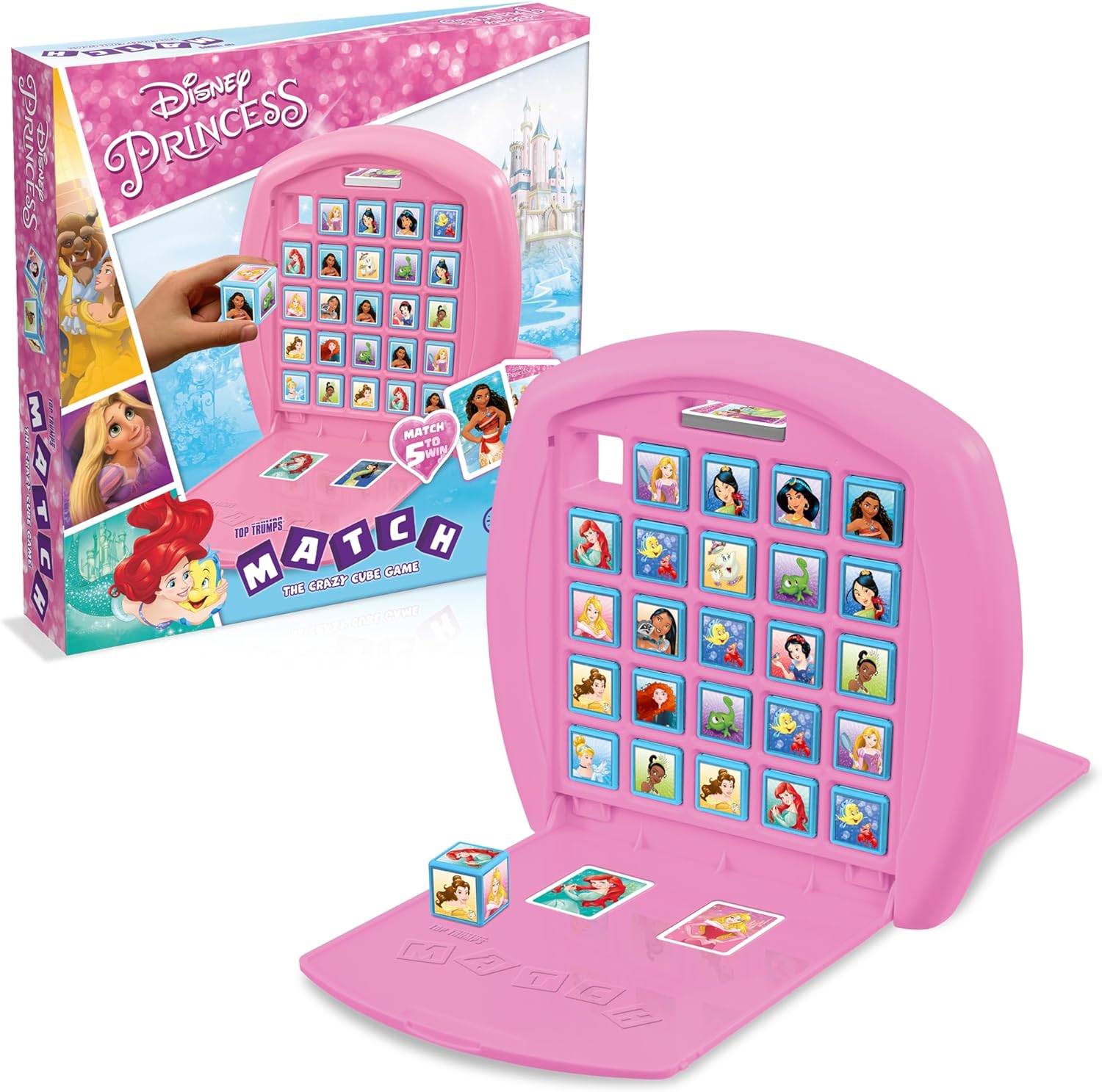 Winning Moves Top Trumps Match Disney Princess Board Game Multilingual, Play with Cinderella, Snow White and Merida, 2 player family travel game for ages 4+, gift for kids