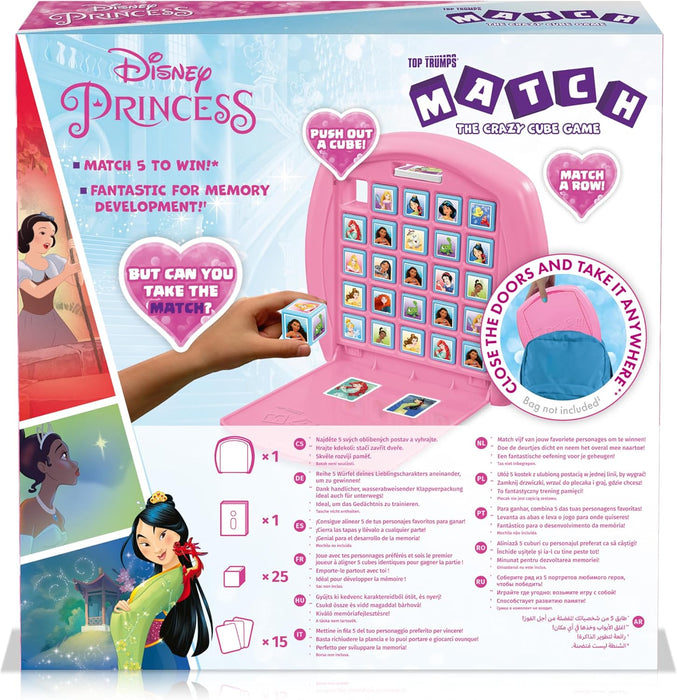 Winning Moves Top Trumps Match Disney Princess Board Game Multilingual, Play with Cinderella, Snow White and Merida, 2 player family travel game for ages 4+, gift for kids