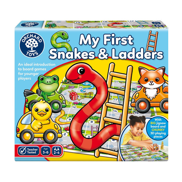 Orchard Toys My First Snakes & Ladders Game for Kids - Large Toddler Games w/Giant Colourful 3D Playing Pieces - Children's and Kids Board Games Age 3-6 Years - For 2-4 Players