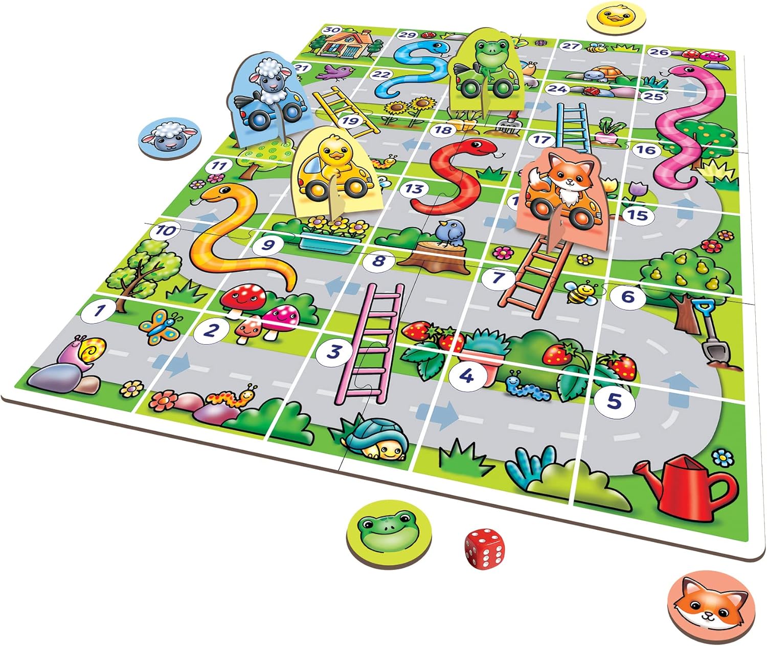 Orchard Toys My First Snakes & Ladders Game for Kids - Grote Peuterspellen met Gigantische kleurrijke 3D-speelstukken, kinder- en kinderbordspellen leeftijd 3-6 jaar - voor 2-4 spelers