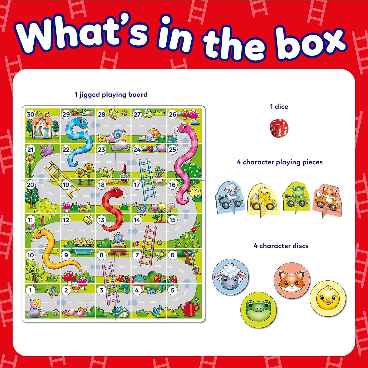 Orchard Toys My First Snakes & Ladders Game for Kids - Grote Peuterspellen met Gigantische kleurrijke 3D-speelstukken, kinder- en kinderbordspellen leeftijd 3-6 jaar - voor 2-4 spelers