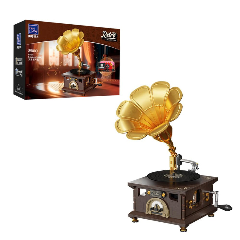 PANTASY Vintage Gramophone Building Block Set Retro Music Player Model Kit A Musical Nostalgia Masterpiece Realistic Turntable & Rotating Photo Album