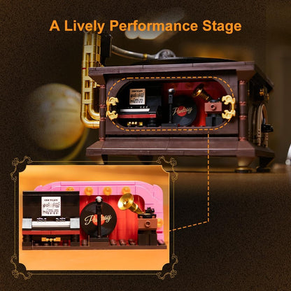 PANTASY Vintage Gramophone Building Block Set Retro Music Player Model Kit A Musical Nostalgia Masterpiece Realistic Turntable & Rotating Photo Album