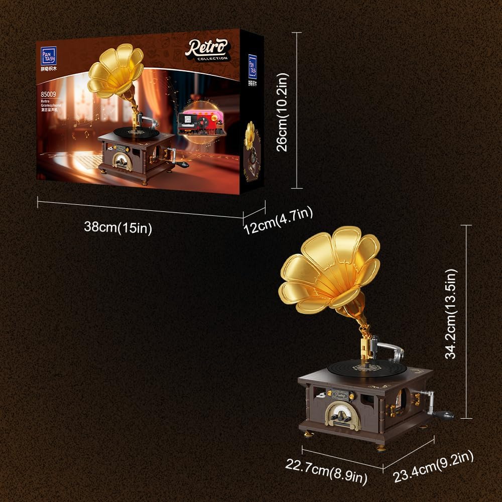 PANTASY Vintage Gramophone Building Block Set Retro Music Player Model Kit A Musical Nostalgia Masterpiece Realistic Turntable & Rotating Photo Album