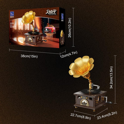 PANTASY Vintage Gramophone Building Block Set Retro Music Player Model Kit A Musical Nostalgia Masterpiece Realistic Turntable & Rotating Photo Album