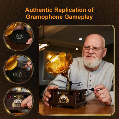 PANTASY Vintage Gramophone Building Block Set Retro Music Player Model Kit A Musical Nostalgia Masterpiece Realistic Turntable & Rotating Photo Album