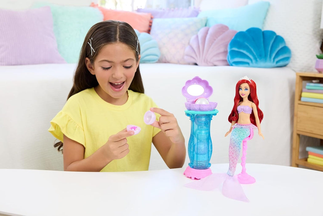 Mattel Disney Princess Toys, Ariel Vanity Pop Mermaid Fashion Doll with Removable Tail & Vanity with 5 Repeatable Pop-Up Surprises & 5 Accessories, JBF86