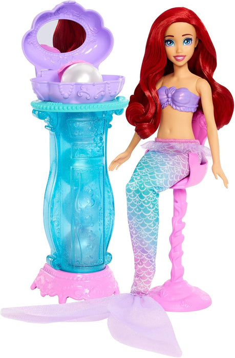 Mattel Disney Princess Toys, Ariel Vanity Pop Mermaid Fashion Doll with Removable Tail & Vanity with 5 Repeatable Pop-Up Surprises & 5 Accessories, JBF86