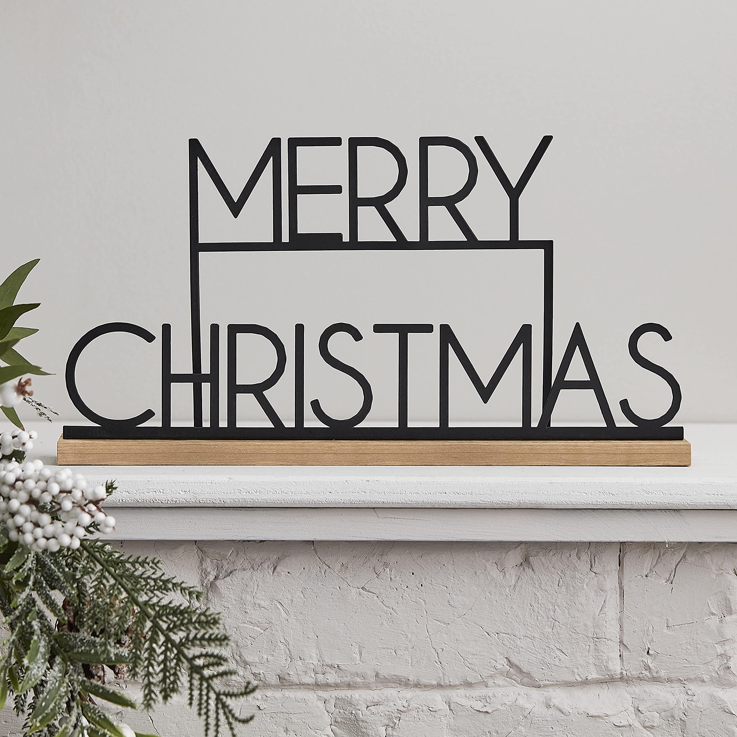 Ginger Ray NOEL-131 - Targa in metallo con scritta "Merry Christmas", colore: Nero