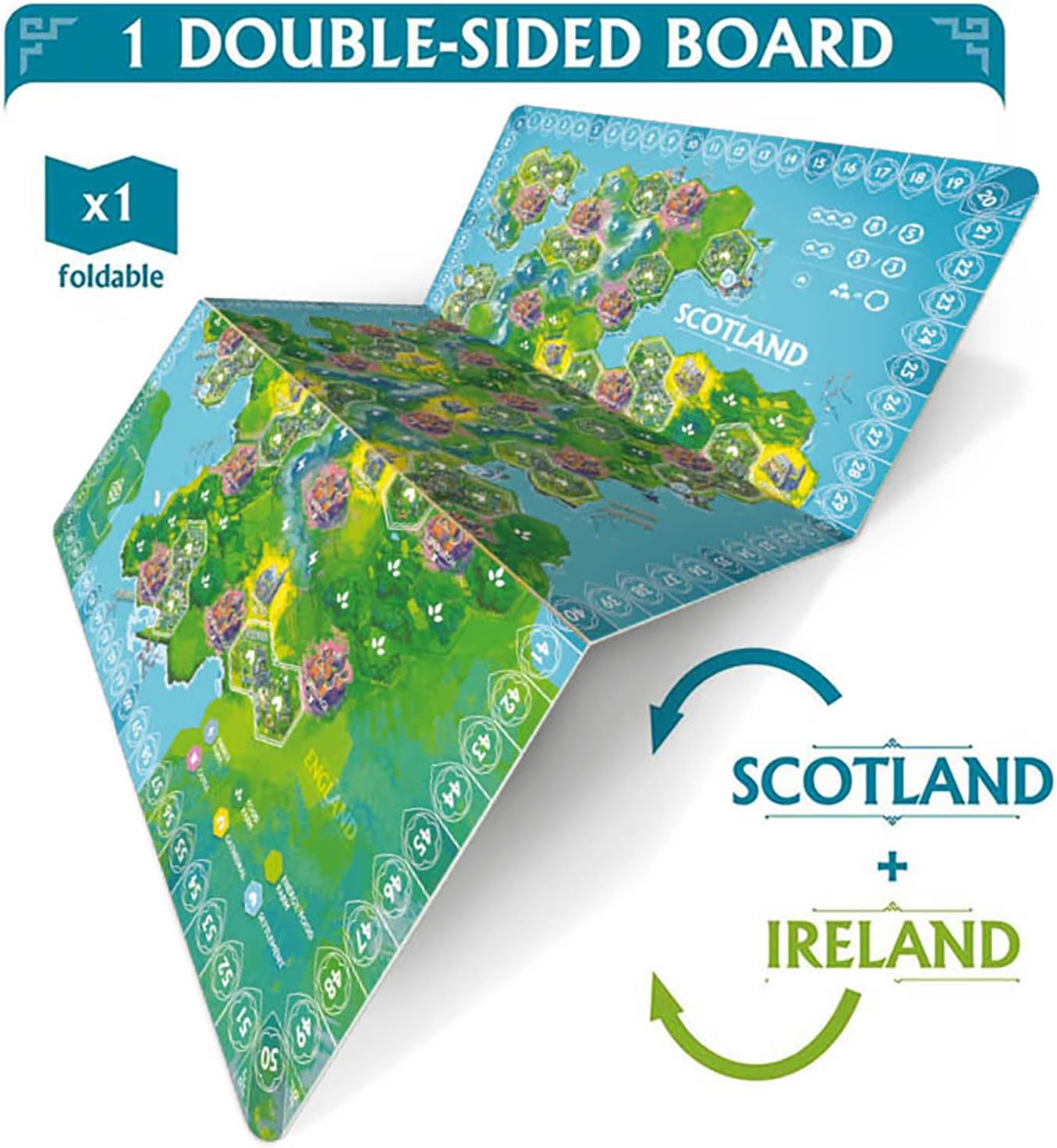 Rebirth - Tile Laying Board Game, Double-Sided Board Scotland-Ireland, Eurogame Set in A Lush & Hopeful Future, Age 10+, 2 to 4 Players